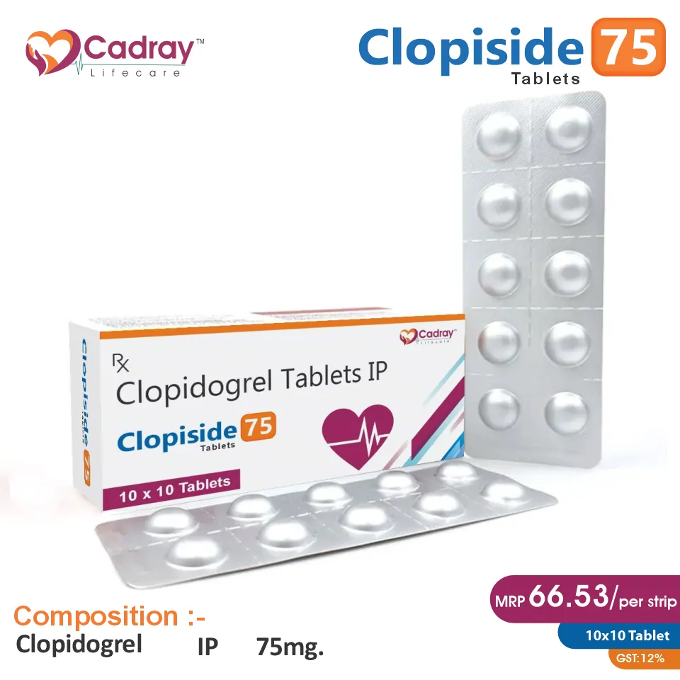 Clopiside 75 Tablet with Clopidogrel 75mg helps prevent heart attacks & strokes. WHO GMP certified, available for PCD pharma franchise at the best price.